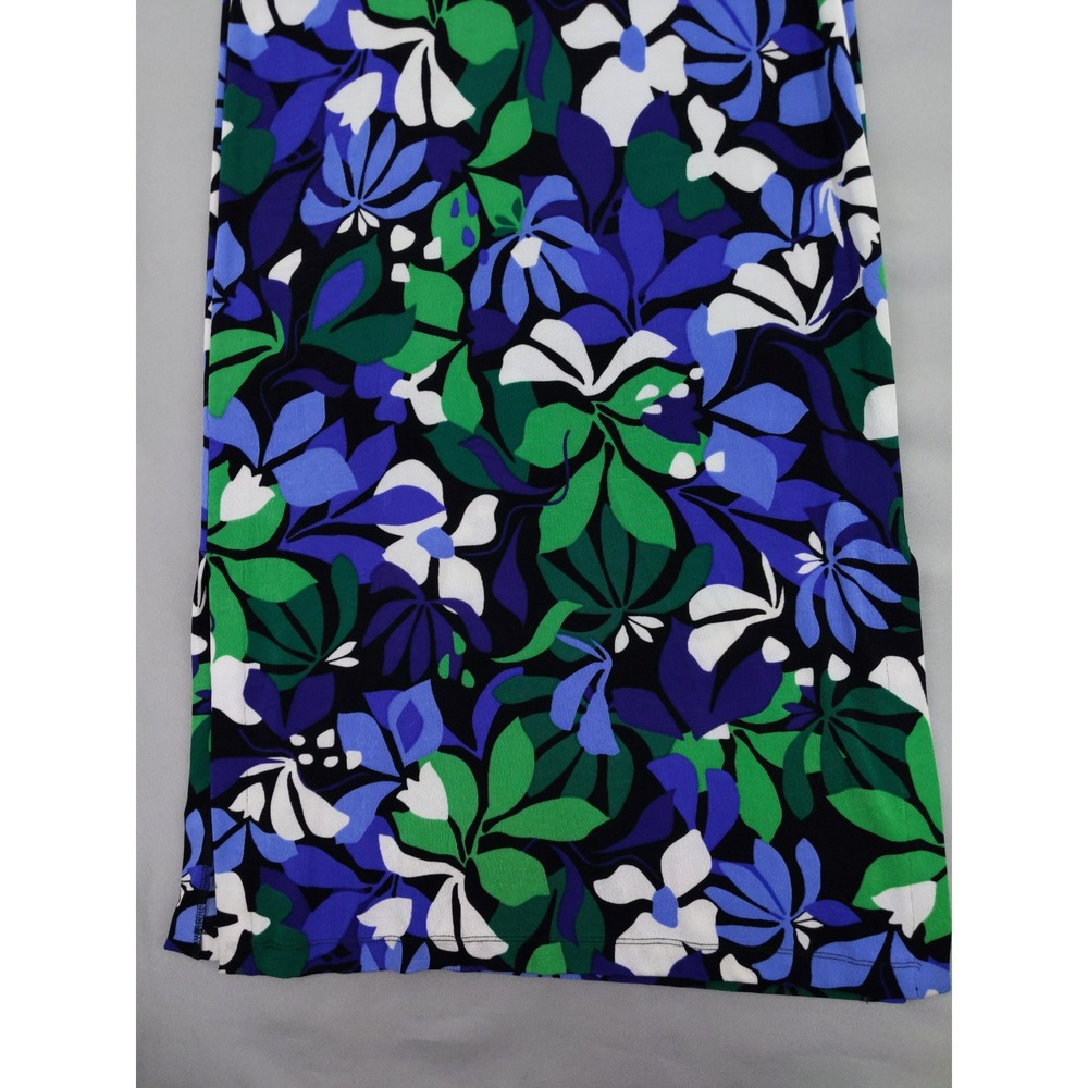 Chico's Maxi Dress Women 1 M Blue Green Floral Tropical V-Neck Short Sleeve - Picture 4 of 9